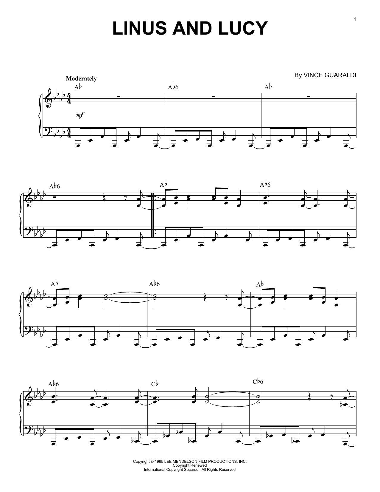 linus and lucy guitar sheet music