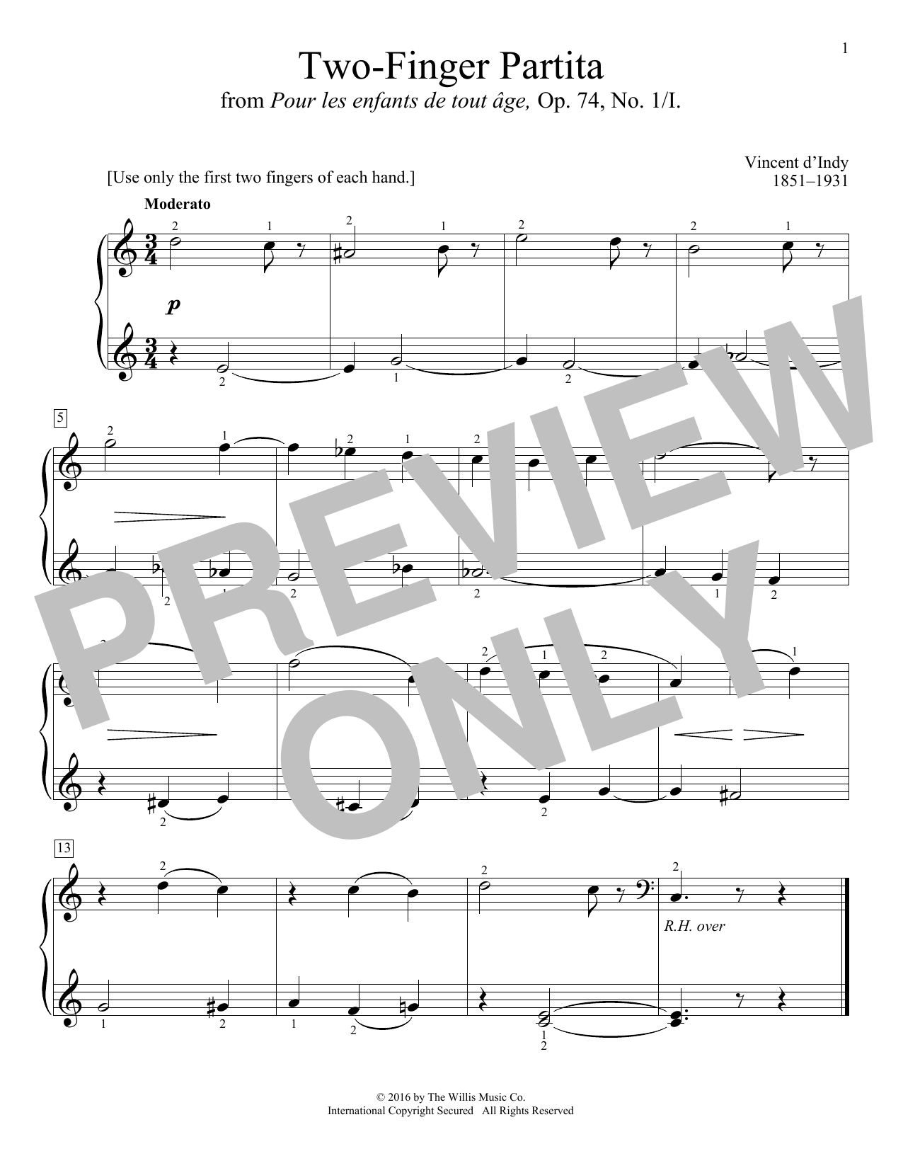 Download Vincent d'Indy Two-Finger Partita Sheet Music and learn how to play Educational Piano PDF digital score in minutes