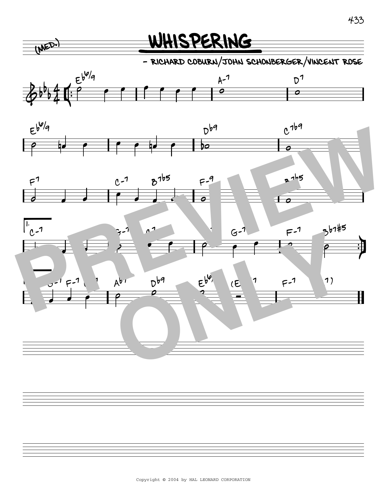 Download Vincent Rose Whispering [Reharmonized version] (arr. Jack Grassel) Sheet Music and learn how to play Real Book – Melody & Chords PDF digital score in minutes