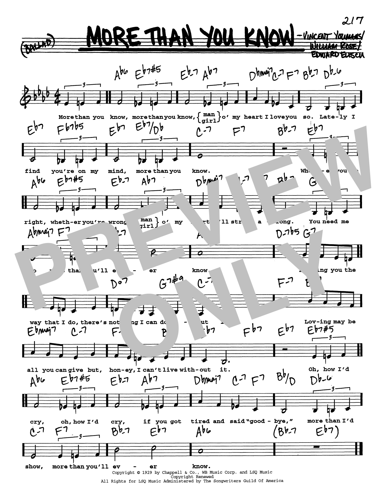 Download Vincent Youmans More Than You Know (Low Voice) Sheet Music and learn how to play Real Book – Melody, Lyrics & Chords PDF digital score in minutes