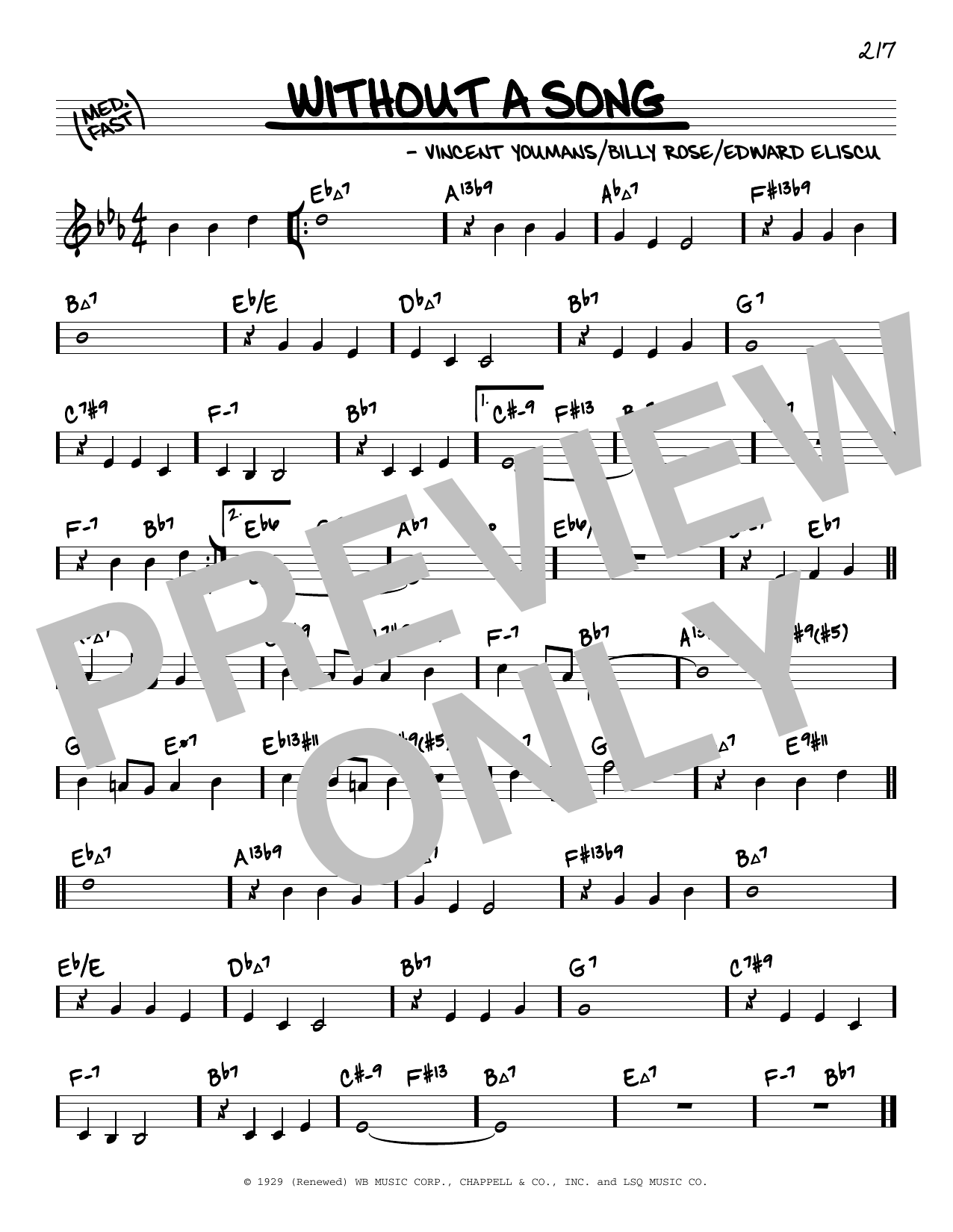 Download Vincent Youmans Without A Song (arr. David Hazeltine) Sheet Music and learn how to play Real Book – Enhanced Chords PDF digital score in minutes