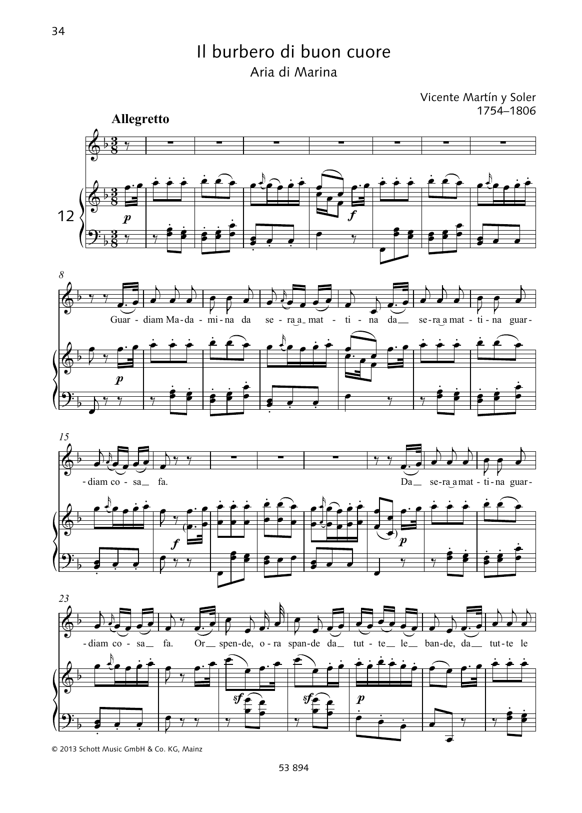 Download Vincente Martin Y Soler Guardiam Madamina Sheet Music and learn how to play Piano & Vocal PDF digital score in minutes