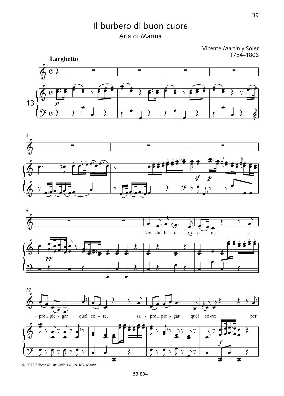 Download Vincente Martin Y Soler Non dubitate, o cara Sheet Music and learn how to play Piano & Vocal PDF digital score in minutes