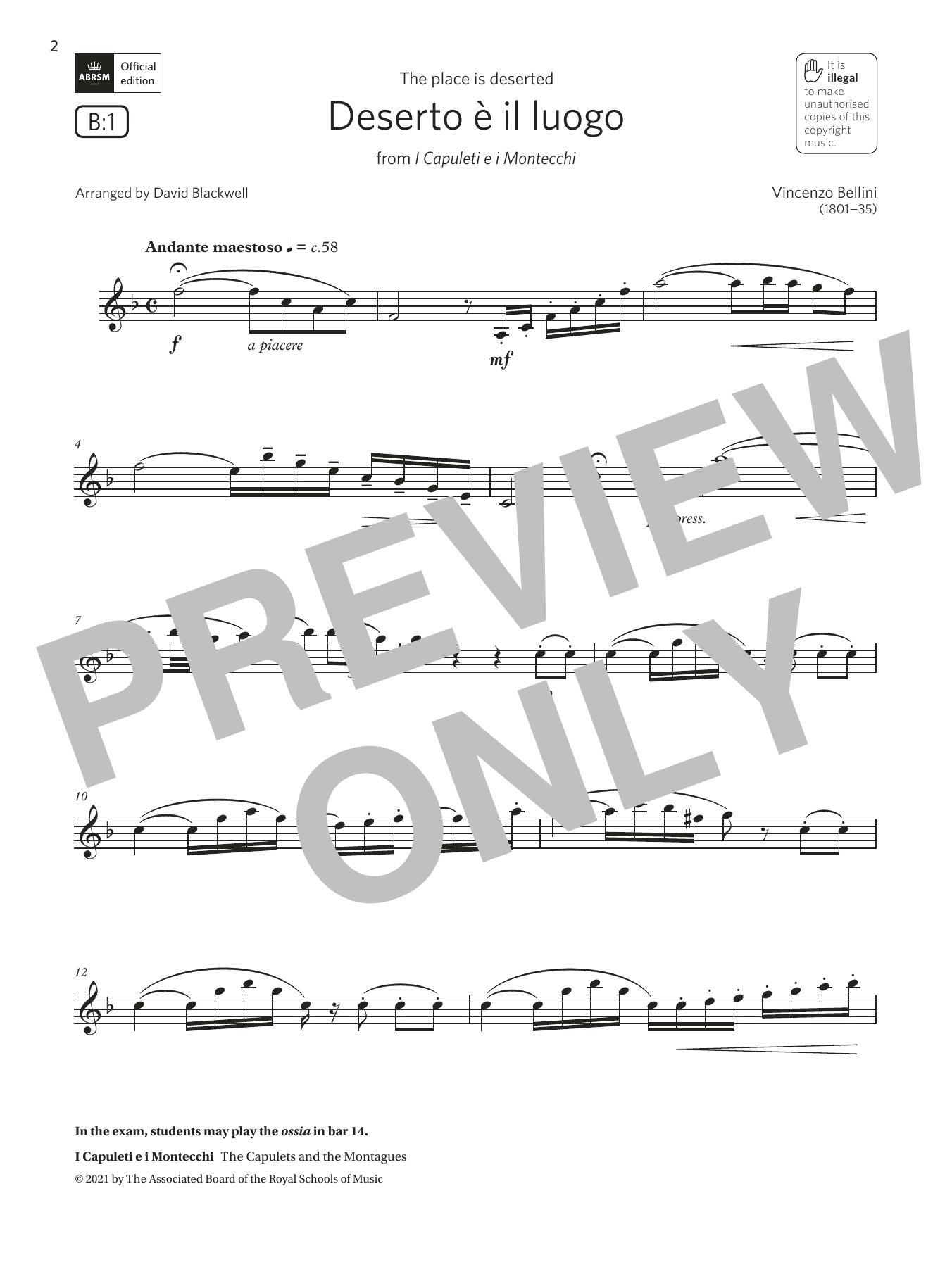 Download Vincenzo Bellini Deserto è il luogo (Grade 5 List B1 from the ABRSM Clarinet syllabus from 2022) Sheet Music and learn how to play Clarinet Solo PDF digital score in minutes