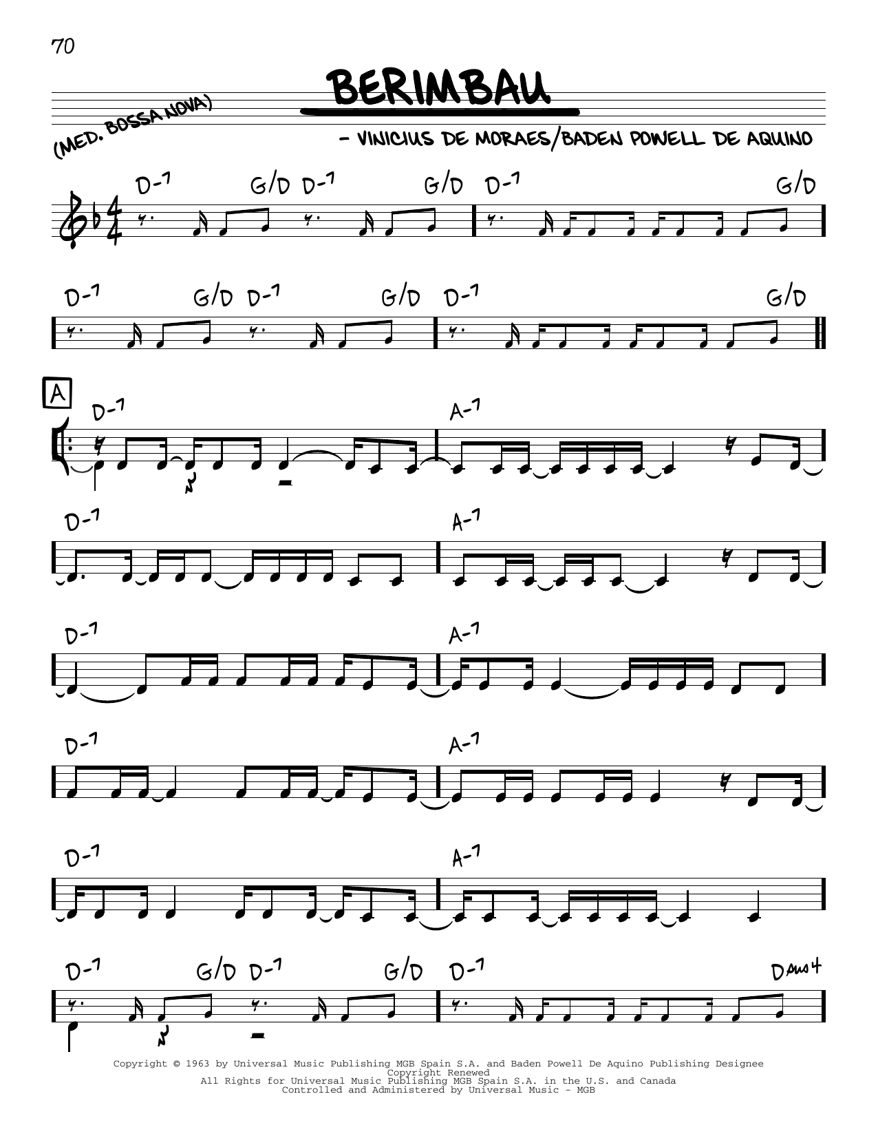 Download Vinicius de Moraes Berimbau Sheet Music and learn how to play Real Book – Melody & Chords PDF digital score in minutes