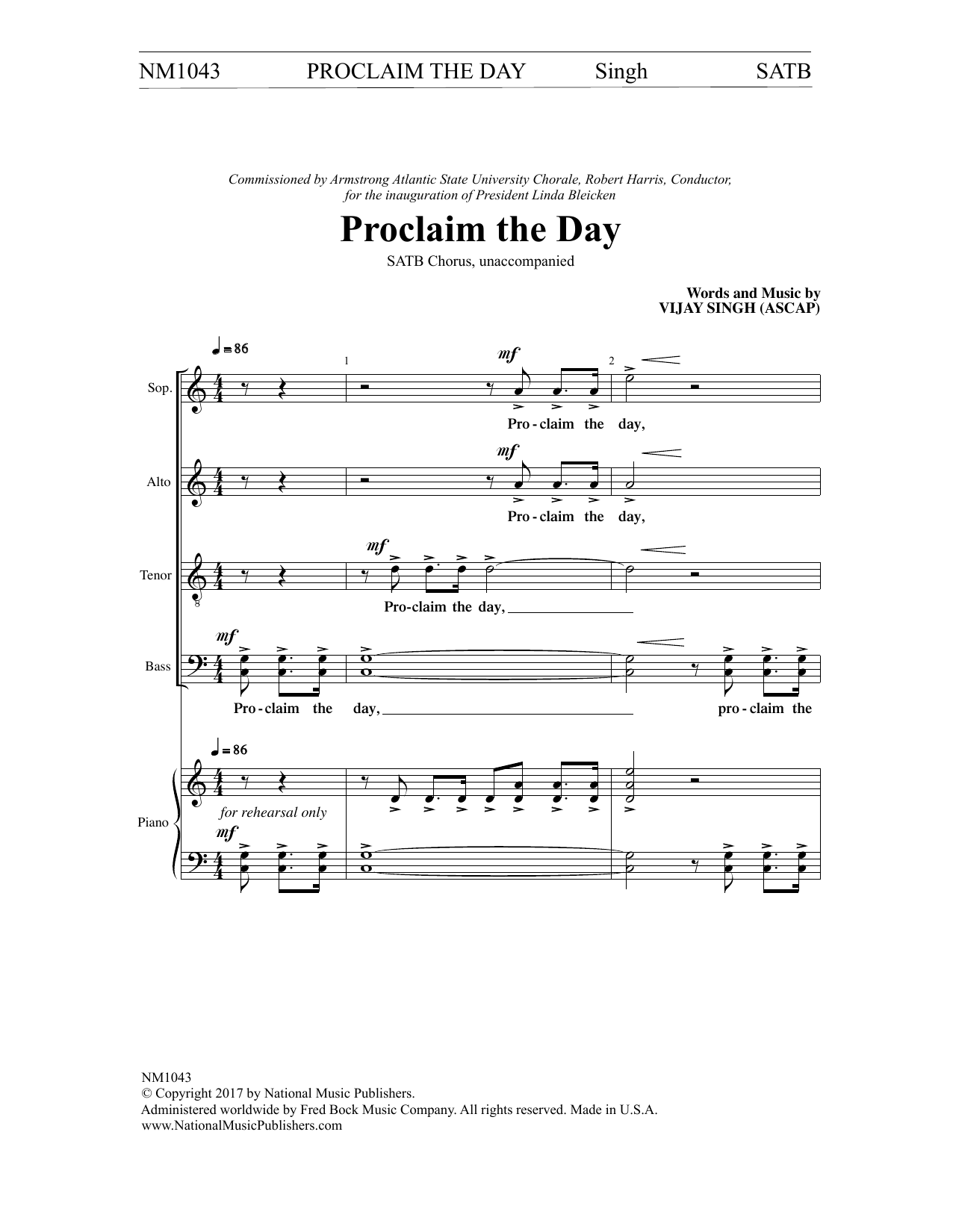 Download Vinjay Singh Proclaim the Day Sheet Music and learn how to play SATB Choir PDF digital score in minutes