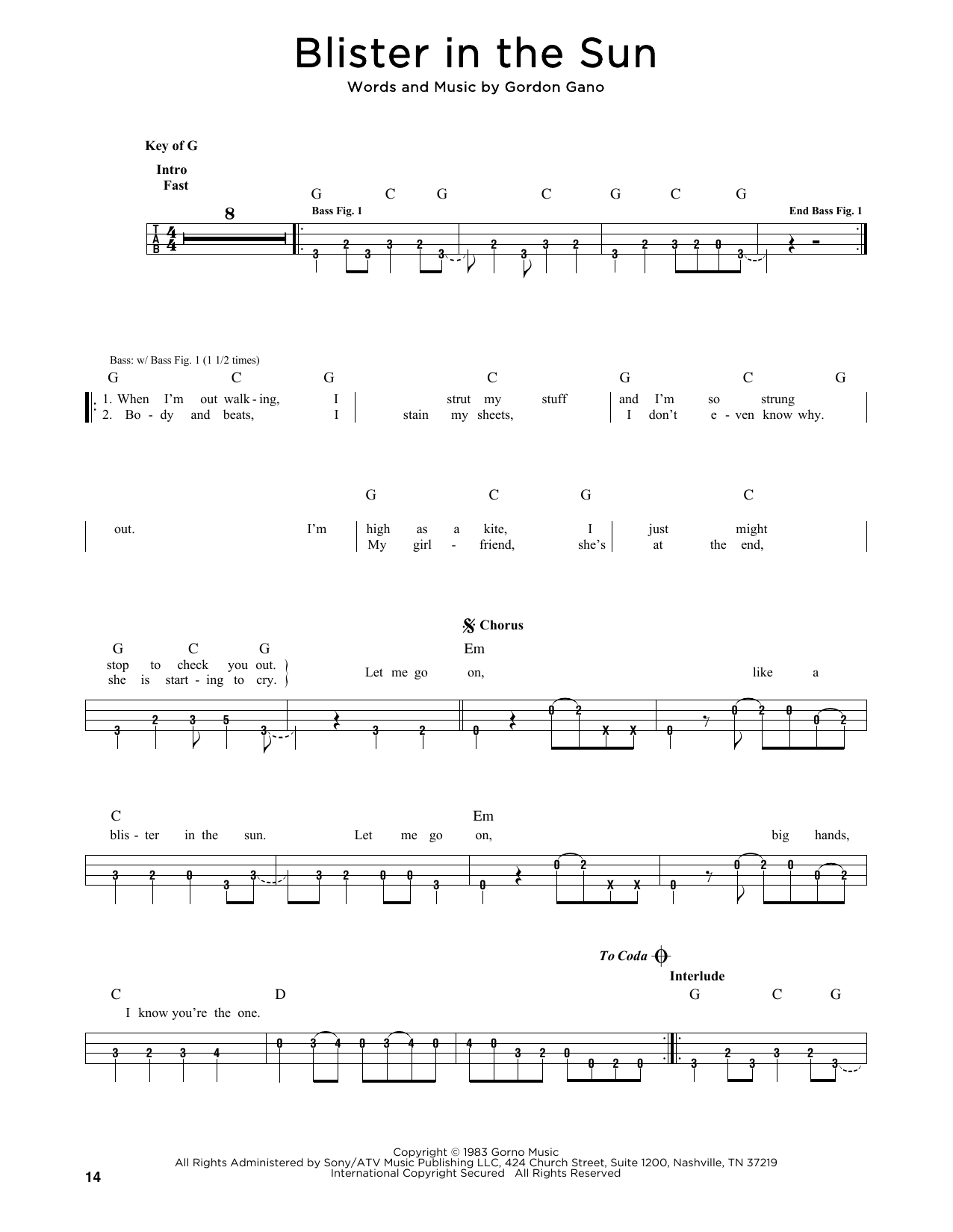 Download Violent Femmes Blister In The Sun Sheet Music and learn how to play Lyrics & Chords PDF digital score in minutes