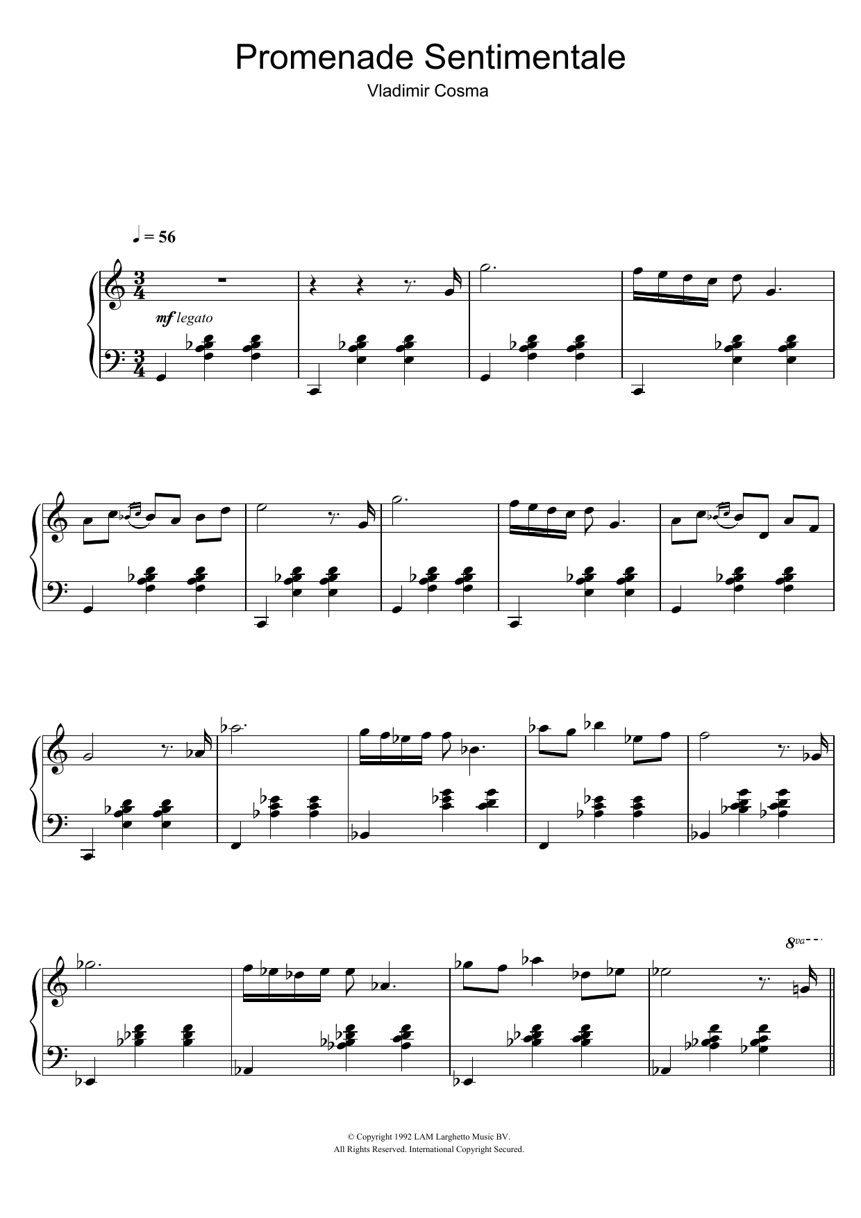 Download Vladimir Cosma Promenade Sentimentale Sheet Music and learn how to play Piano PDF digital score in minutes