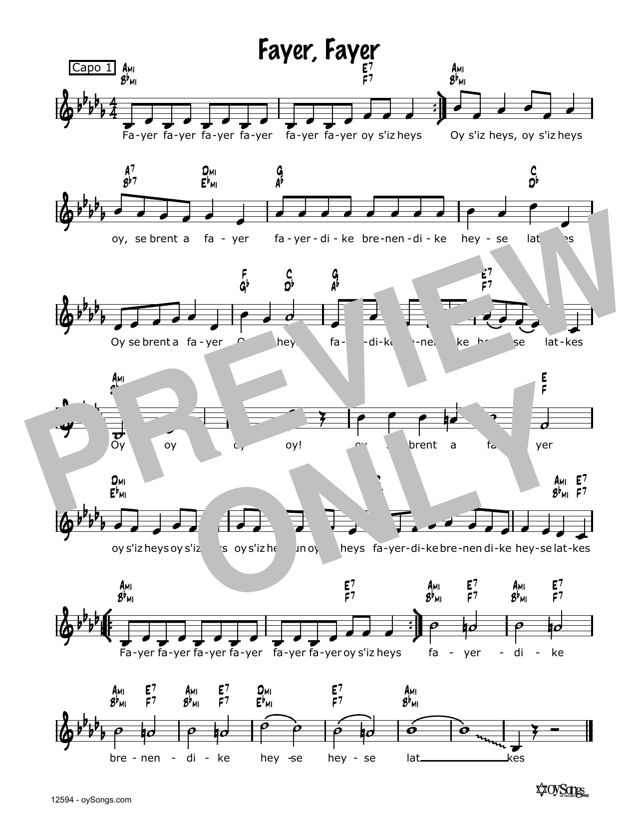Download Vladimir Heyfetz Fayer, Fayer Sheet Music and learn how to play Melody Line, Lyrics & Chords PDF digital score in minutes