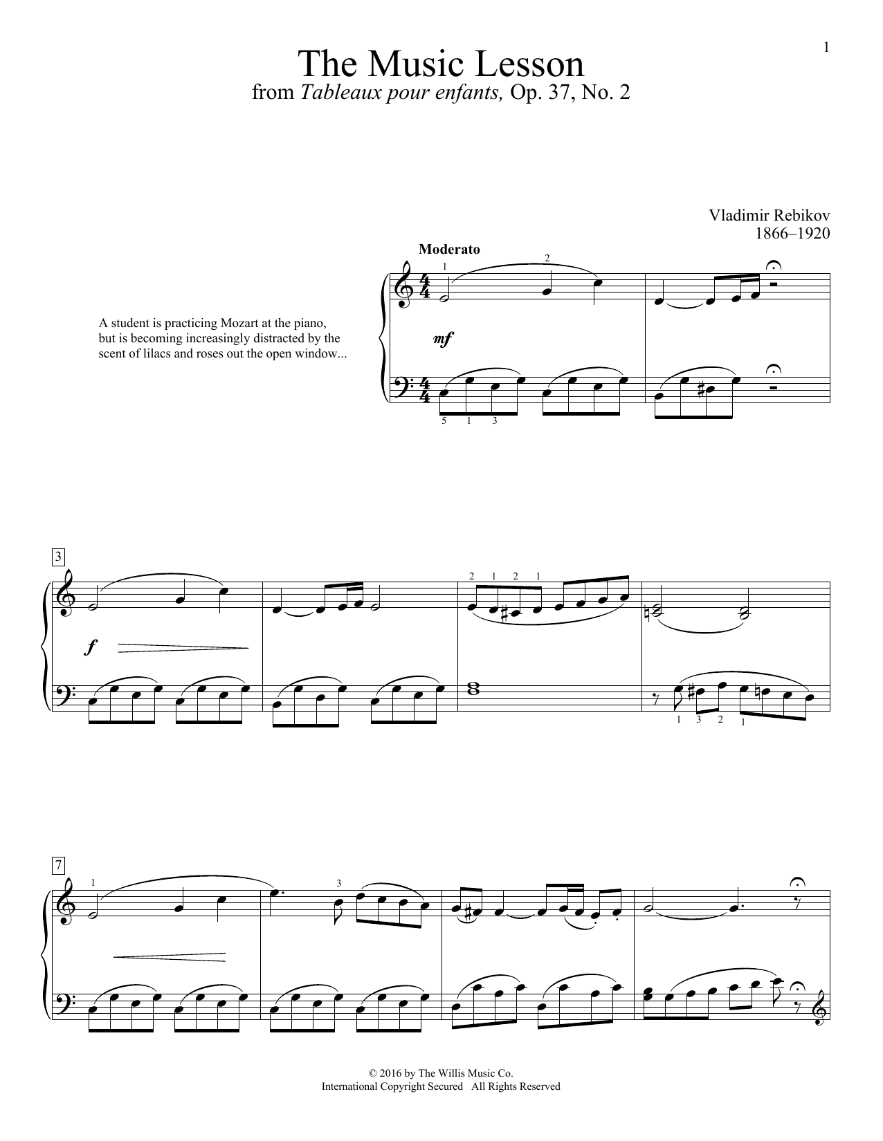 Download Vladimir Rebikov The Music Lesson Sheet Music and learn how to play Educational Piano PDF digital score in minutes
