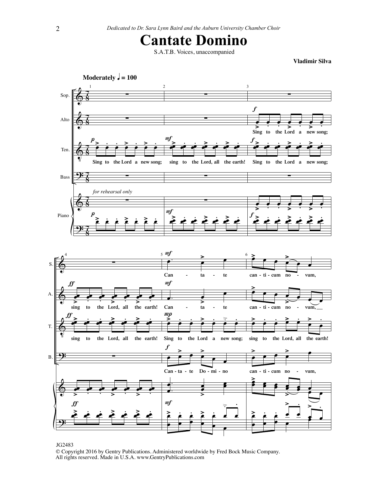 Download Vladimir Silva Cantate Domino Sheet Music and learn how to play SATB Choir PDF digital score in minutes