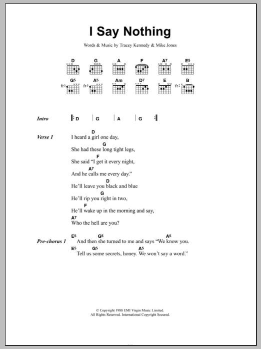 Download Voice Of The Beehive I Say Nothing Sheet Music and learn how to play Lyrics & Chords PDF digital score in minutes