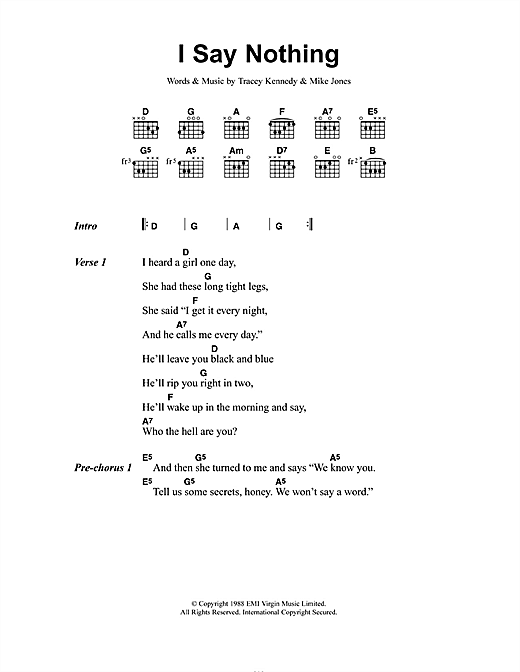 Download Voice Of The Beehive I Say Nothing Sheet Music and learn how to play Lyrics & Chords PDF digital score in minutes