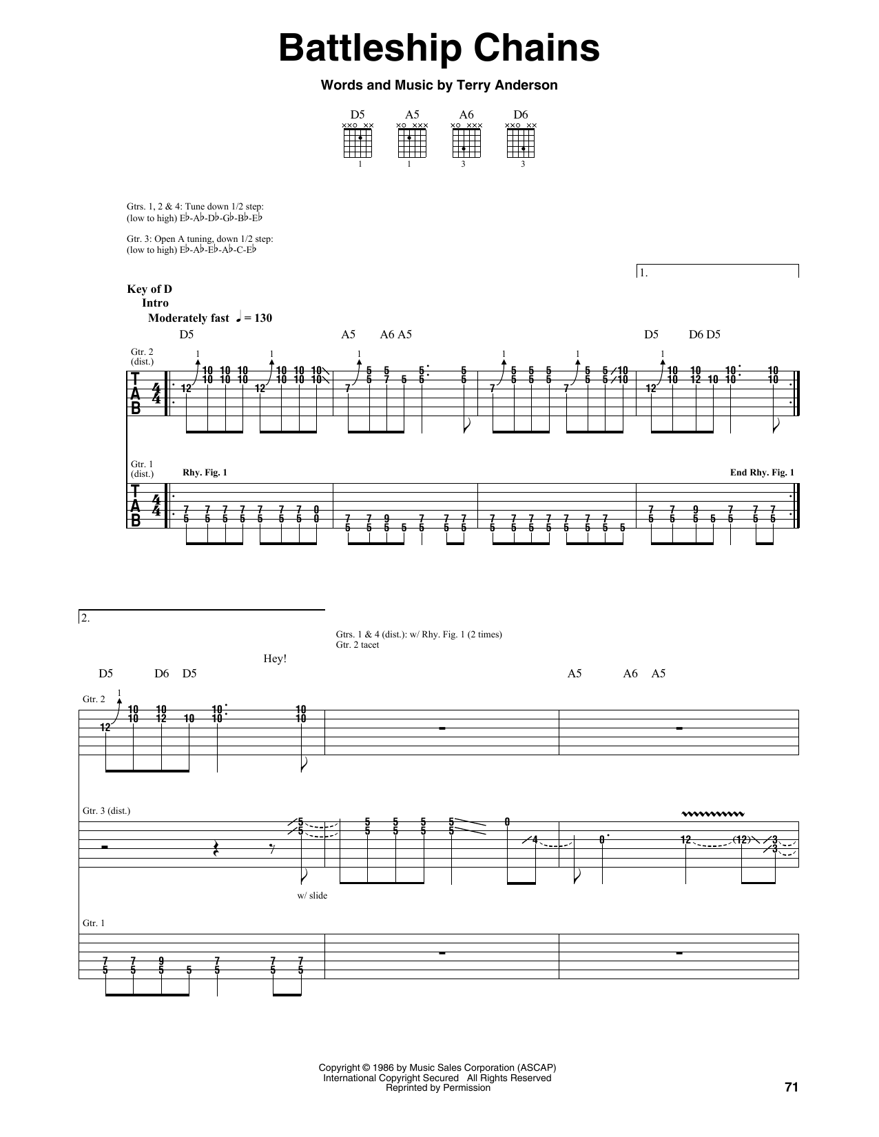Download Volbeat Battleship Chains Sheet Music and learn how to play Guitar Tab PDF digital score in minutes