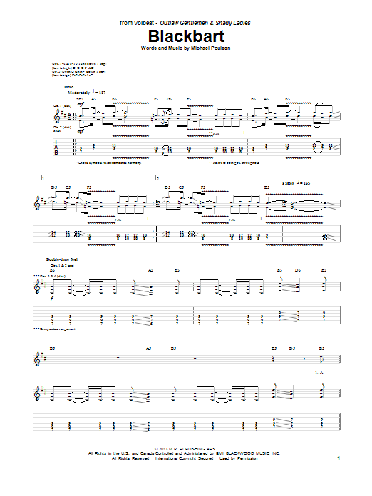 Download Volbeat Blackbart Sheet Music and learn how to play Guitar Tab PDF digital score in minutes