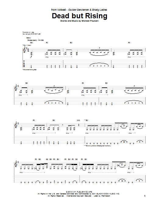 Download Volbeat Dead But Rising Sheet Music and learn how to play Guitar Tab PDF digital score in minutes