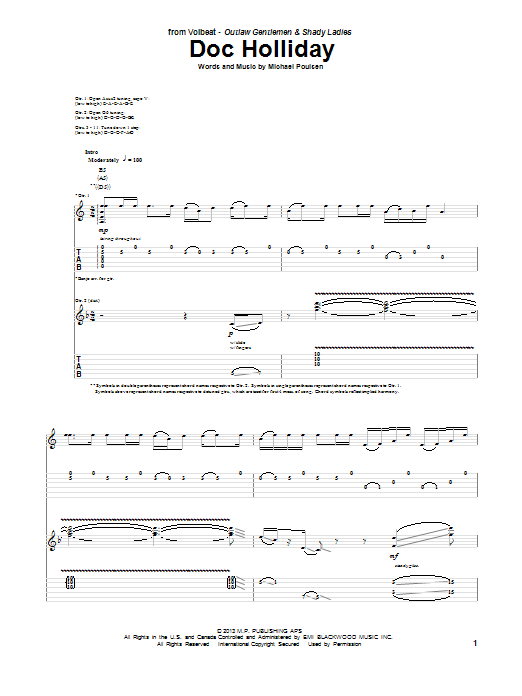 Download Volbeat Doc Holliday Sheet Music and learn how to play Guitar Tab PDF digital score in minutes