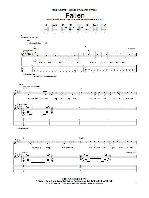 Download Volbeat Fallen Sheet Music and learn how to play Guitar Tab PDF digital score in minutes