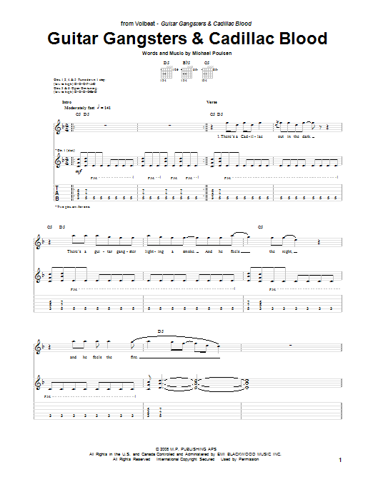 Download Volbeat Guitar Gangsters & Cadillac Blood Sheet Music and learn how to play Guitar Tab PDF digital score in minutes