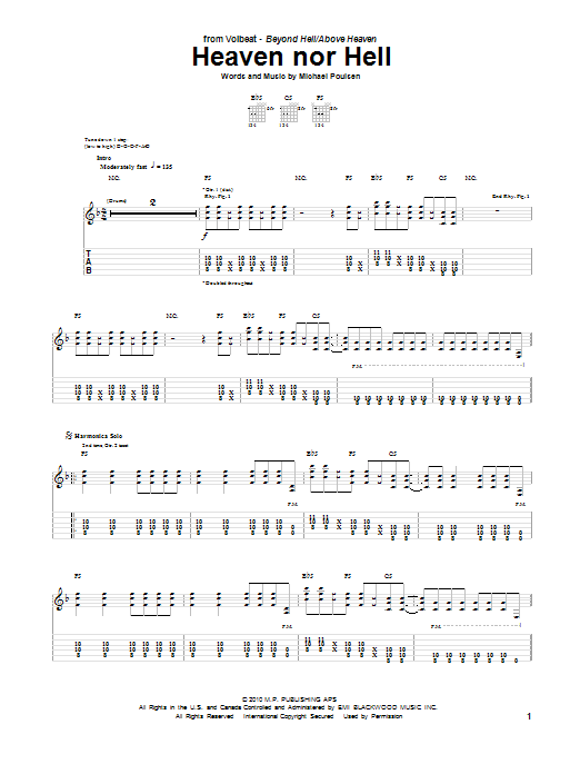 Download Volbeat Heaven Nor Hell Sheet Music and learn how to play Guitar Tab PDF digital score in minutes