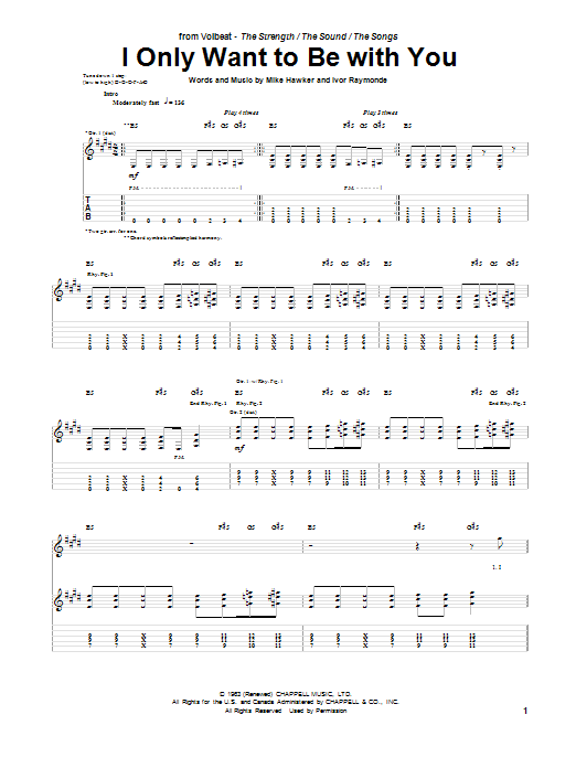 Download Volbeat I Only Want To Be With You Sheet Music and learn how to play Guitar Tab PDF digital score in minutes