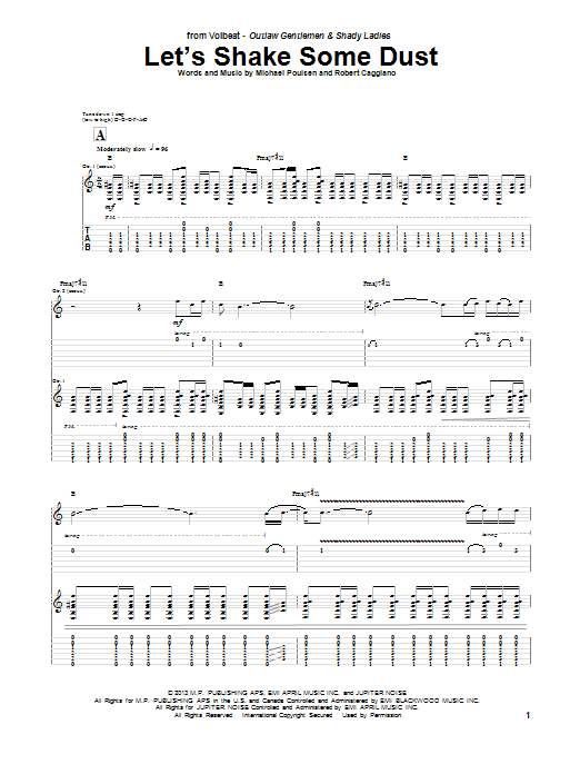 Download Volbeat Let's Shake Some Dust Sheet Music and learn how to play Guitar Tab PDF digital score in minutes