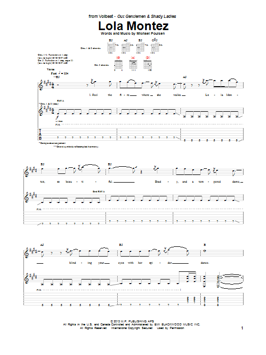 Download Volbeat Lola Montez Sheet Music and learn how to play Guitar Tab PDF digital score in minutes