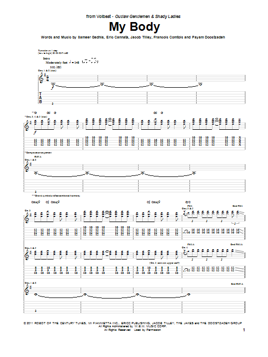 Download Volbeat My Body Sheet Music and learn how to play Guitar Tab PDF digital score in minutes