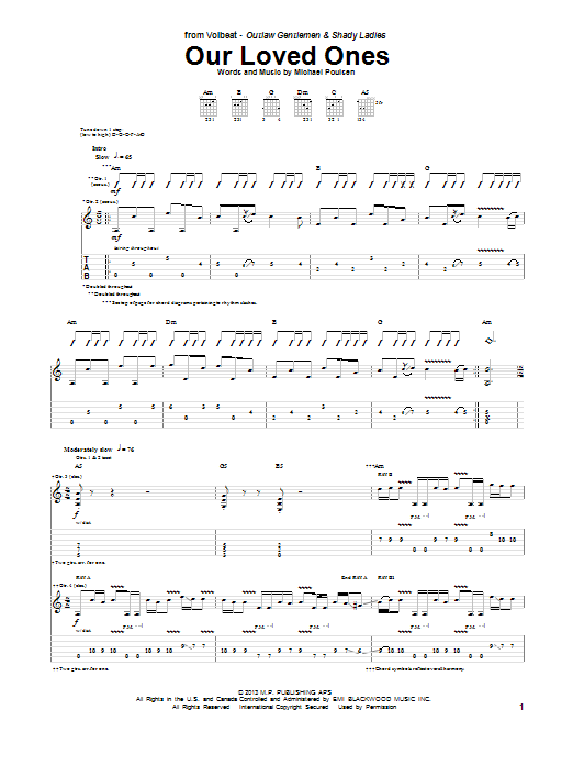 Download Volbeat Our Loved Ones Sheet Music and learn how to play Guitar Tab PDF digital score in minutes