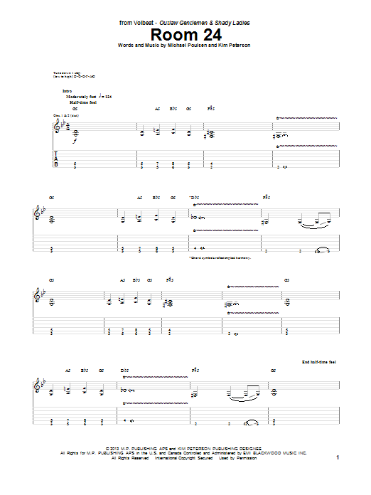 Download Volbeat Room 24 Sheet Music and learn how to play Guitar Tab PDF digital score in minutes