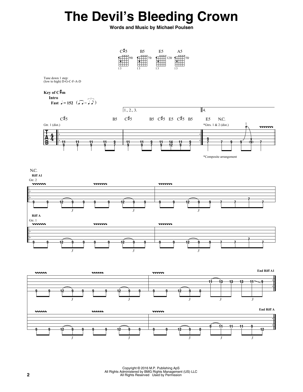 Download Volbeat The Devil's Bleeding Crown Sheet Music and learn how to play Guitar Tab PDF digital score in minutes