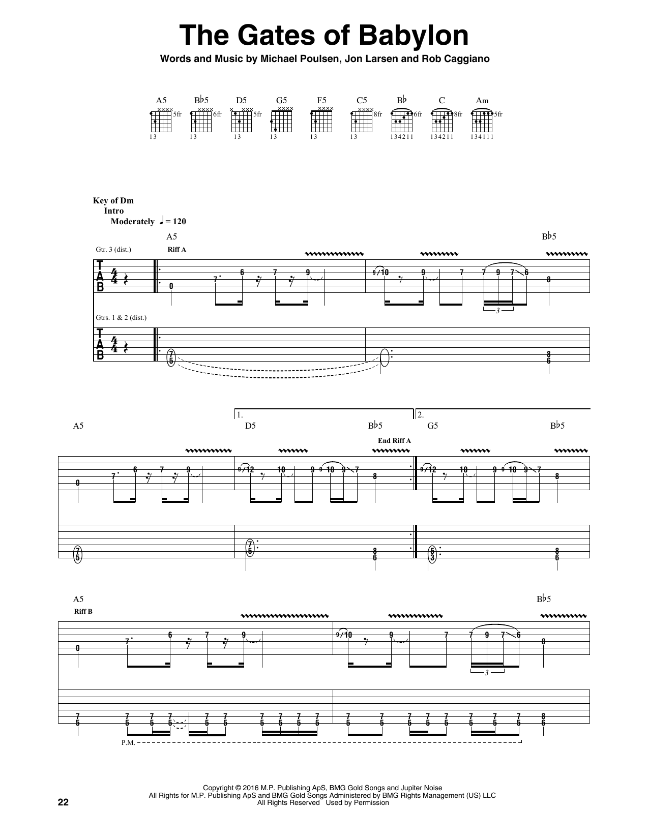 Download Volbeat The Gates Of Babylon Sheet Music and learn how to play Guitar Tab PDF digital score in minutes