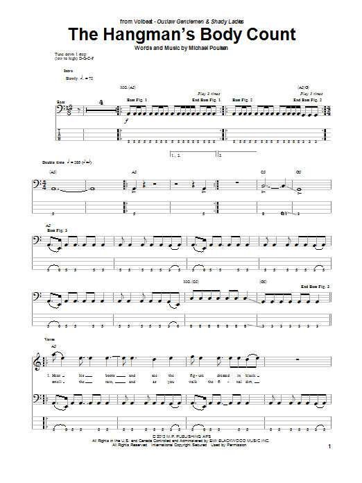 Download Volbeat The Hangman's Body Count Sheet Music and learn how to play Bass Guitar Tab PDF digital score in minutes