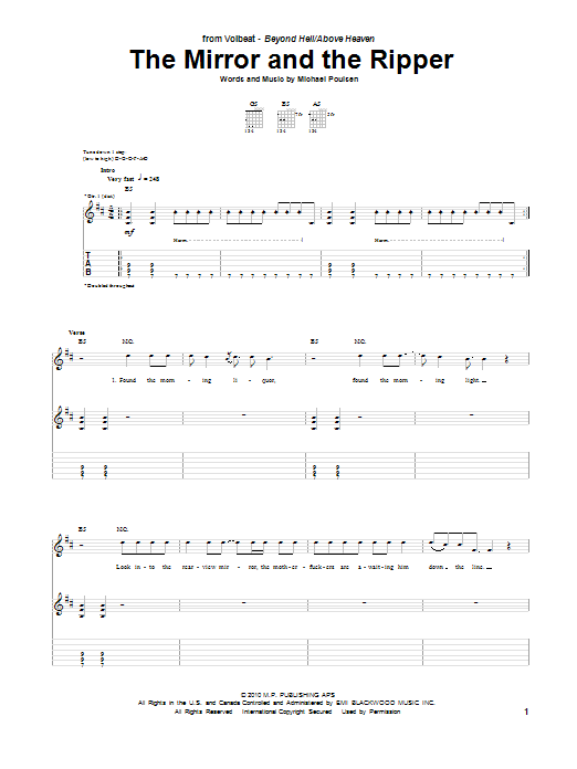 Download Volbeat The Mirror And The Ripper Sheet Music and learn how to play Guitar Tab PDF digital score in minutes