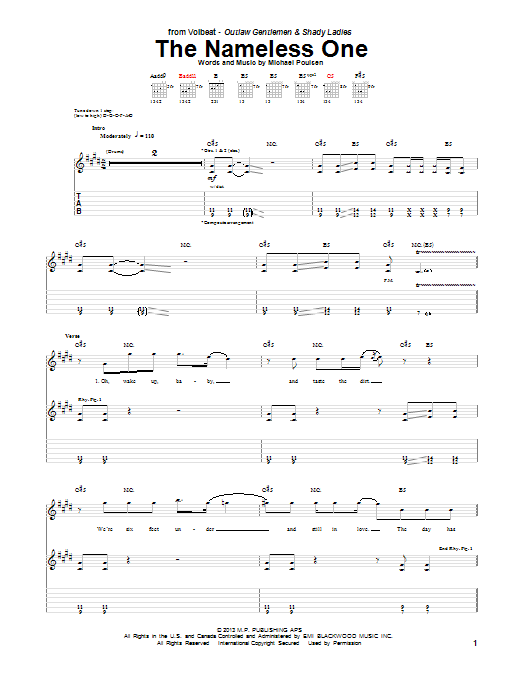 Download Volbeat The Nameless One Sheet Music and learn how to play Guitar Tab PDF digital score in minutes