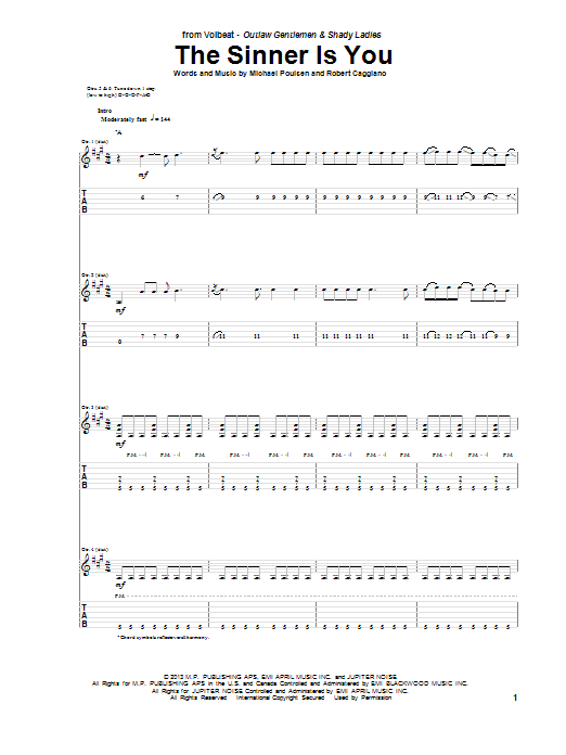 Download Volbeat The Sinner Is You Sheet Music and learn how to play Guitar Tab PDF digital score in minutes