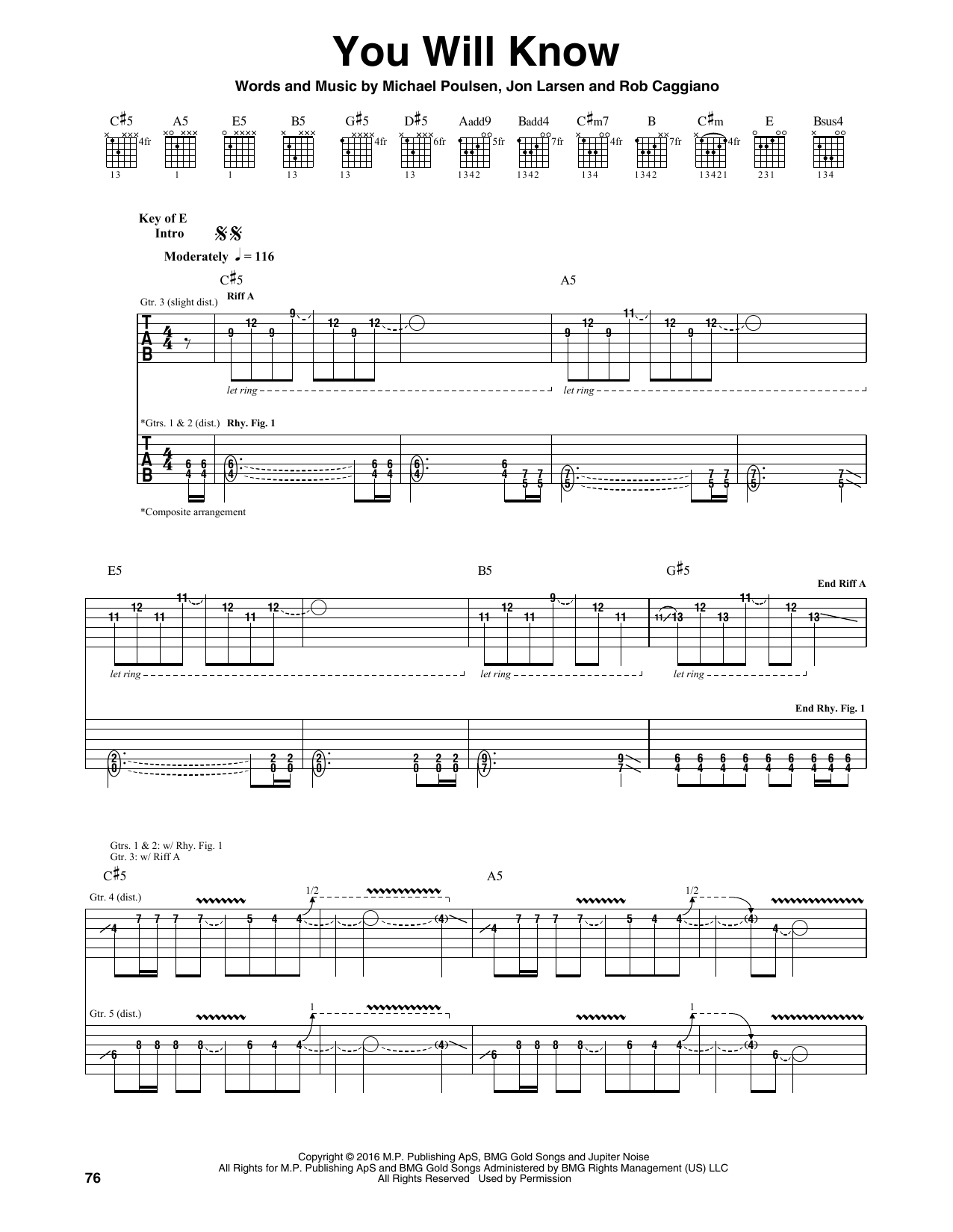 Download Volbeat You Will Know Sheet Music and learn how to play Guitar Tab PDF digital score in minutes