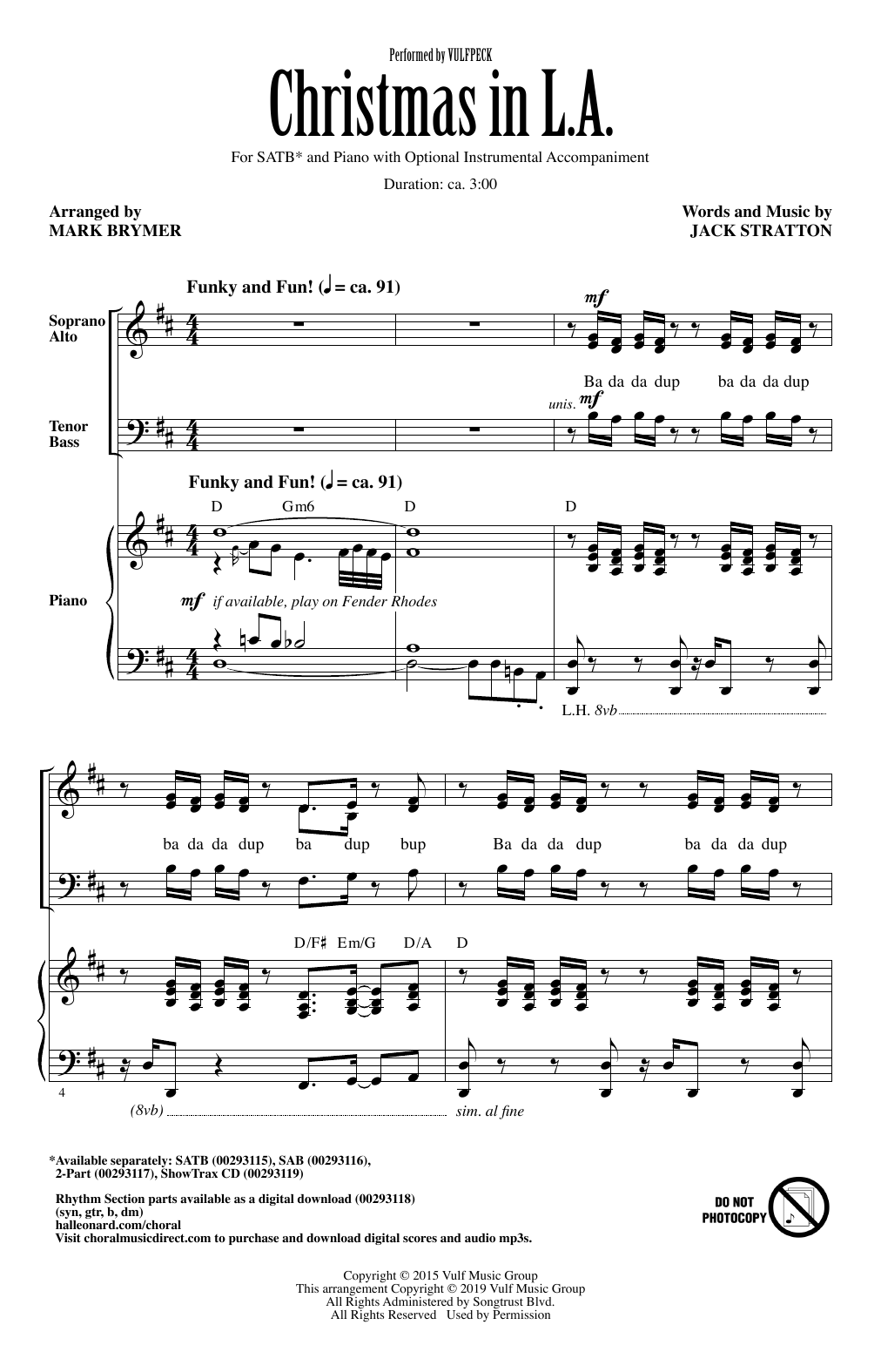 Download Vulfpeck Christmas In L.A. (arr. Mark Brymer) Sheet Music and learn how to play SATB Choir PDF digital score in minutes