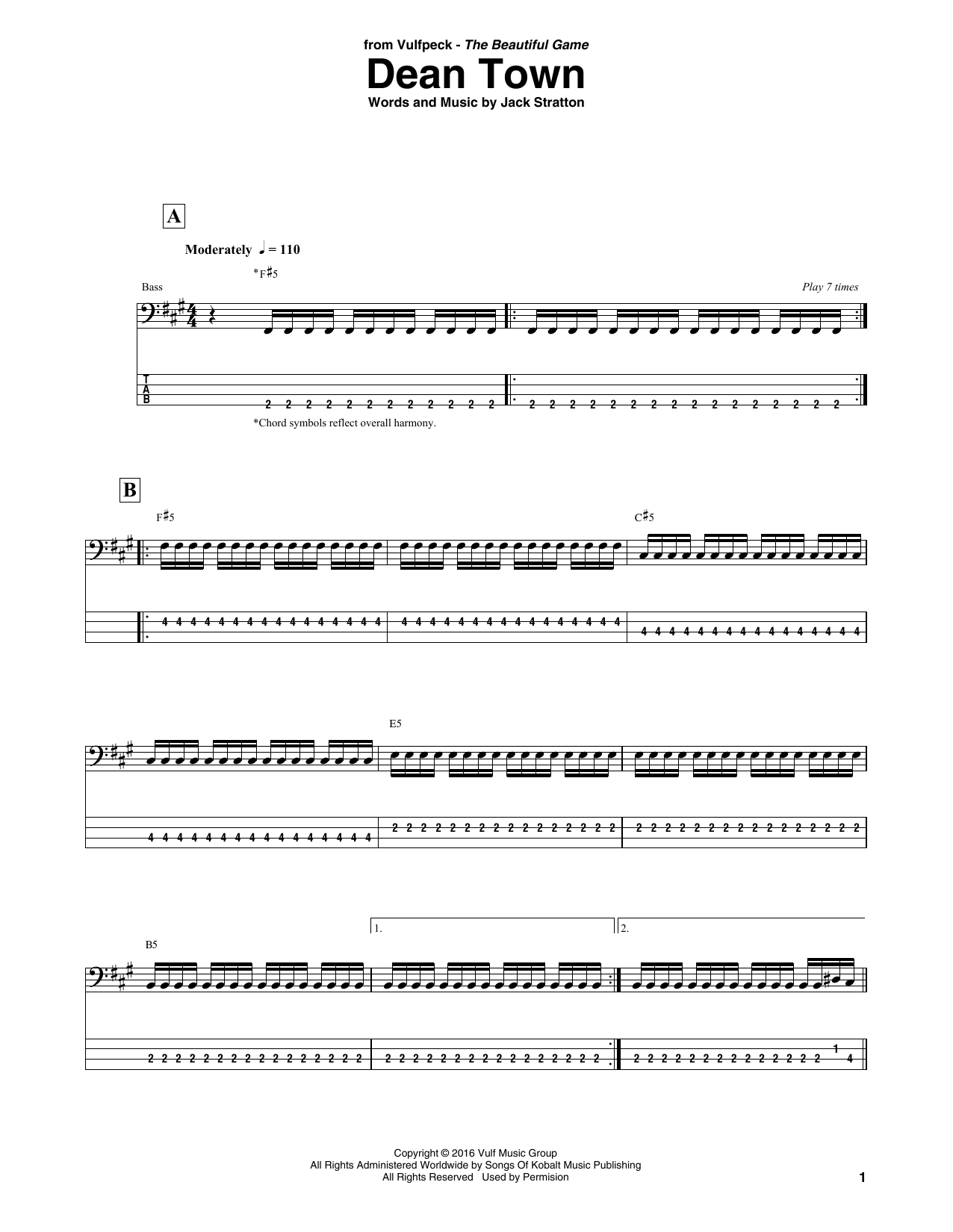 Download Vulfpeck Dean Town Sheet Music and learn how to play Bass Guitar Tab PDF digital score in minutes
