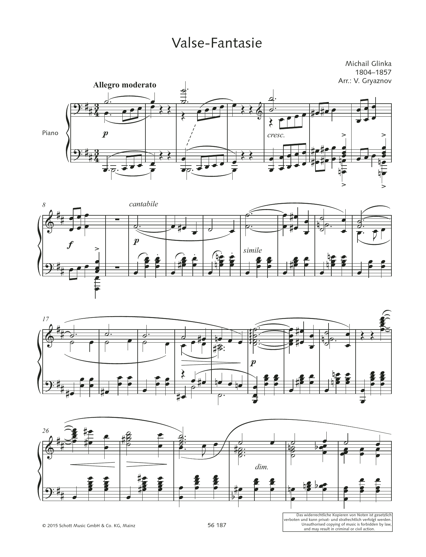 Download Vyacheslav Gryaznov Valse-Fantasie Sheet Music and learn how to play Piano Solo PDF digital score in minutes