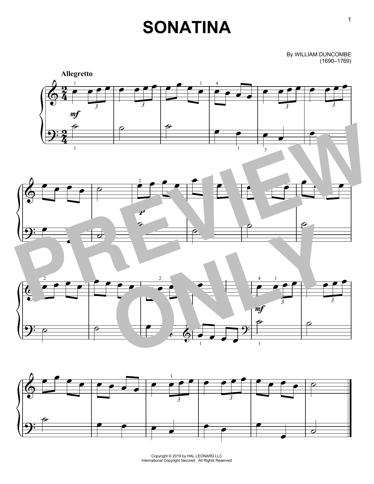 Download W. Duncombe Sonatina Sheet Music and learn how to play Easy Piano PDF digital score in minutes