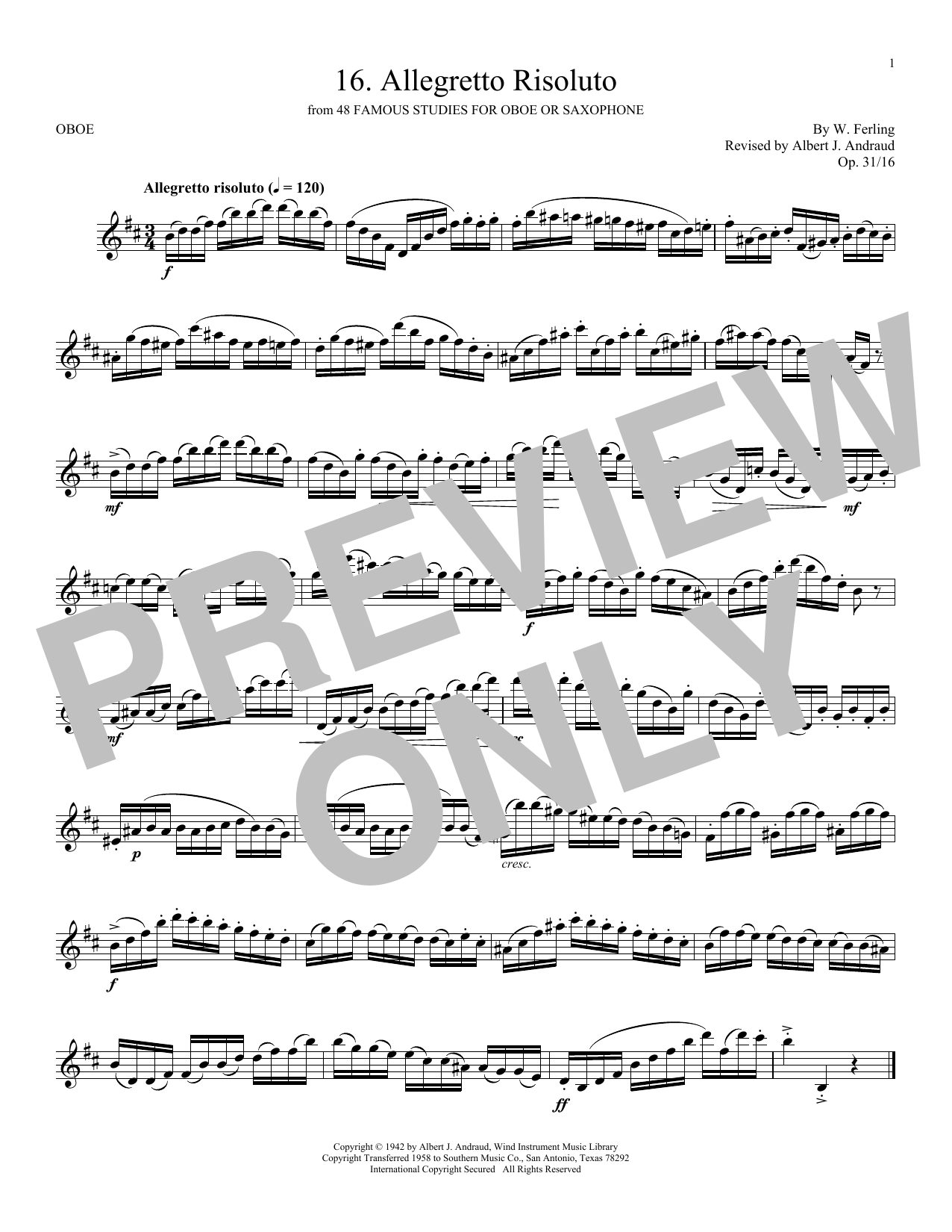 Download W. Ferling Etude No. 16 Sheet Music and learn how to play Oboe Solo PDF digital score in minutes