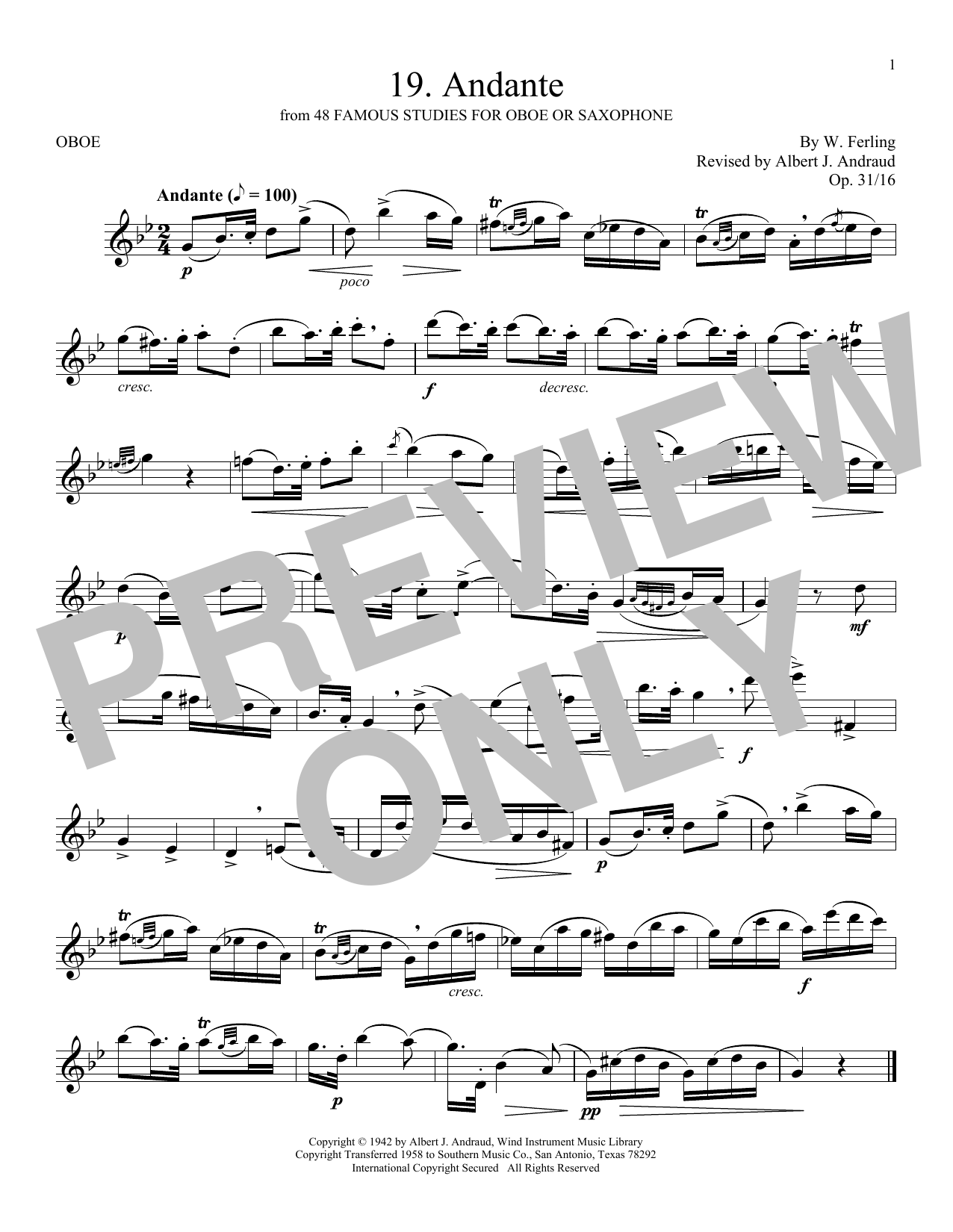 Download W. Ferling Etude No. 19 Sheet Music and learn how to play Oboe Solo PDF digital score in minutes