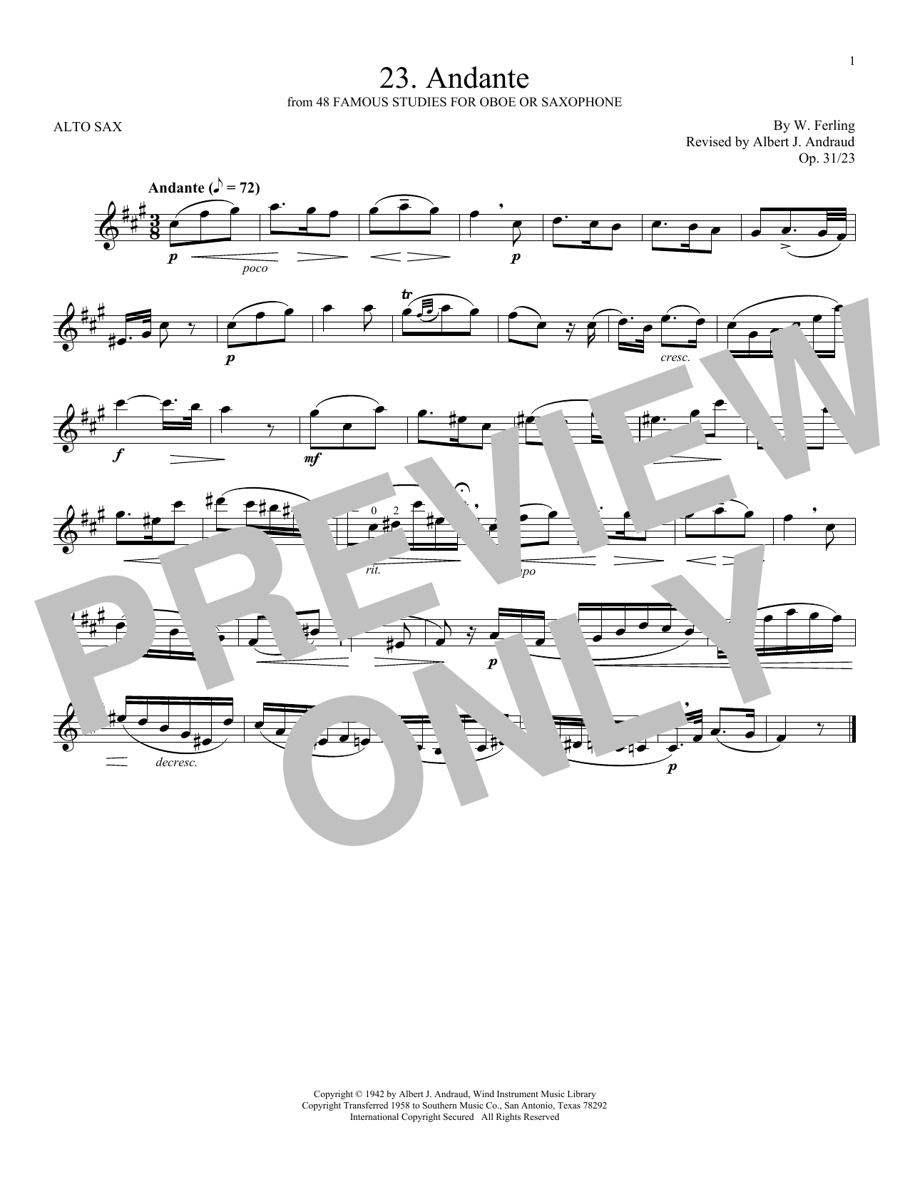 Download W. Ferling Etude No. 23 Sheet Music and learn how to play Alto Sax Solo PDF digital score in minutes