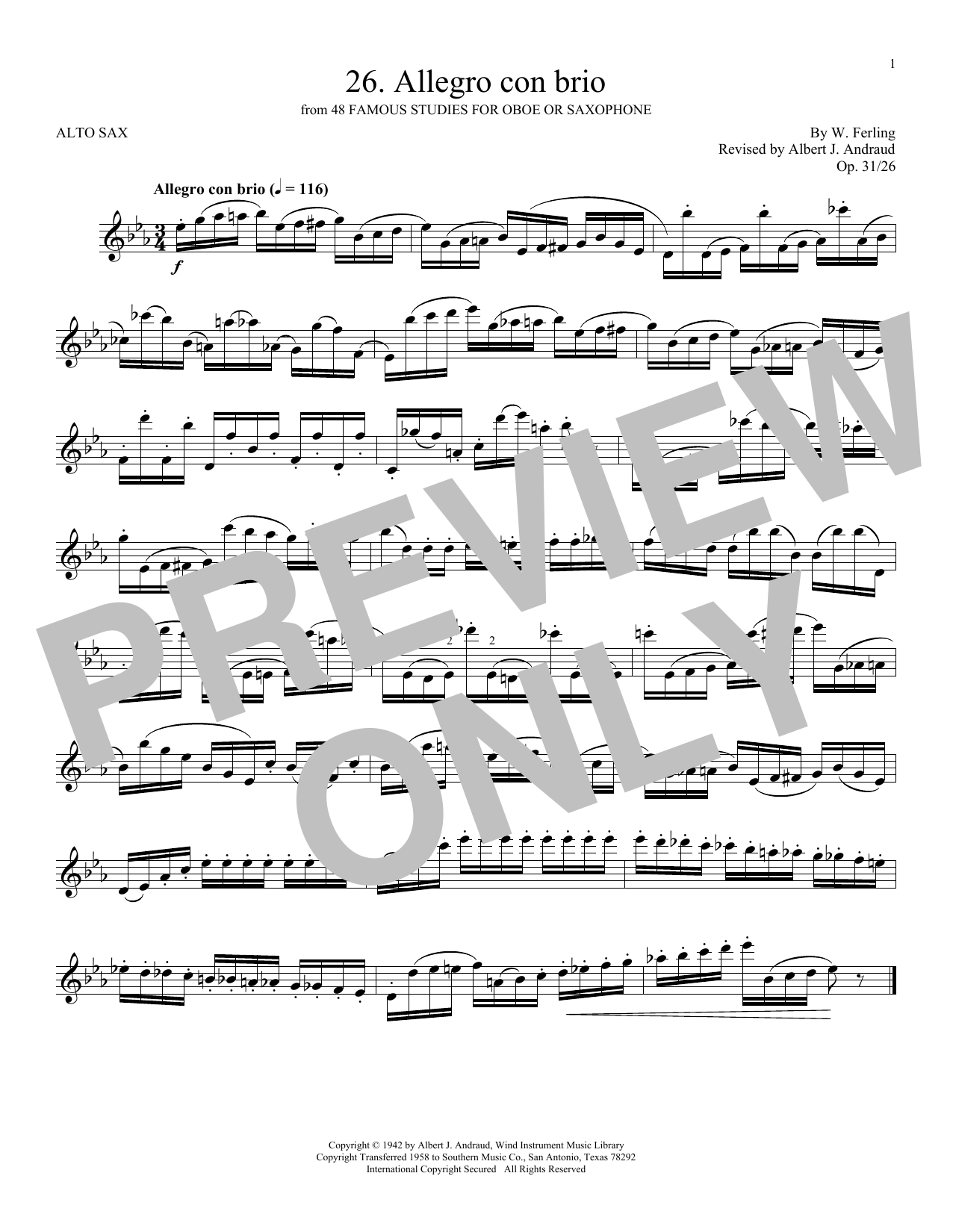 Download W. Ferling Etude No. 26 Sheet Music and learn how to play Alto Sax Solo PDF digital score in minutes