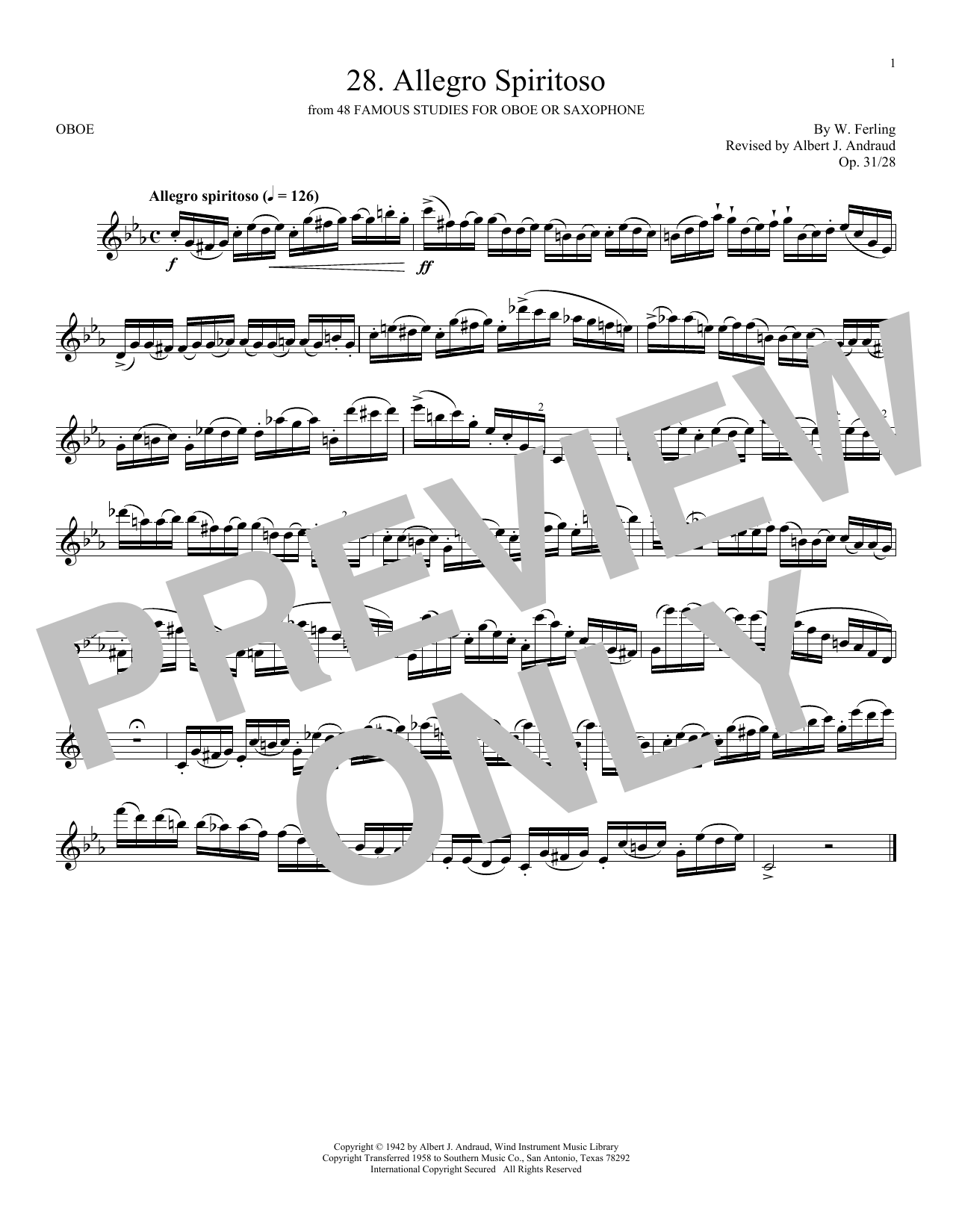 Download W. Ferling Etude No. 28 Sheet Music and learn how to play Oboe Solo PDF digital score in minutes