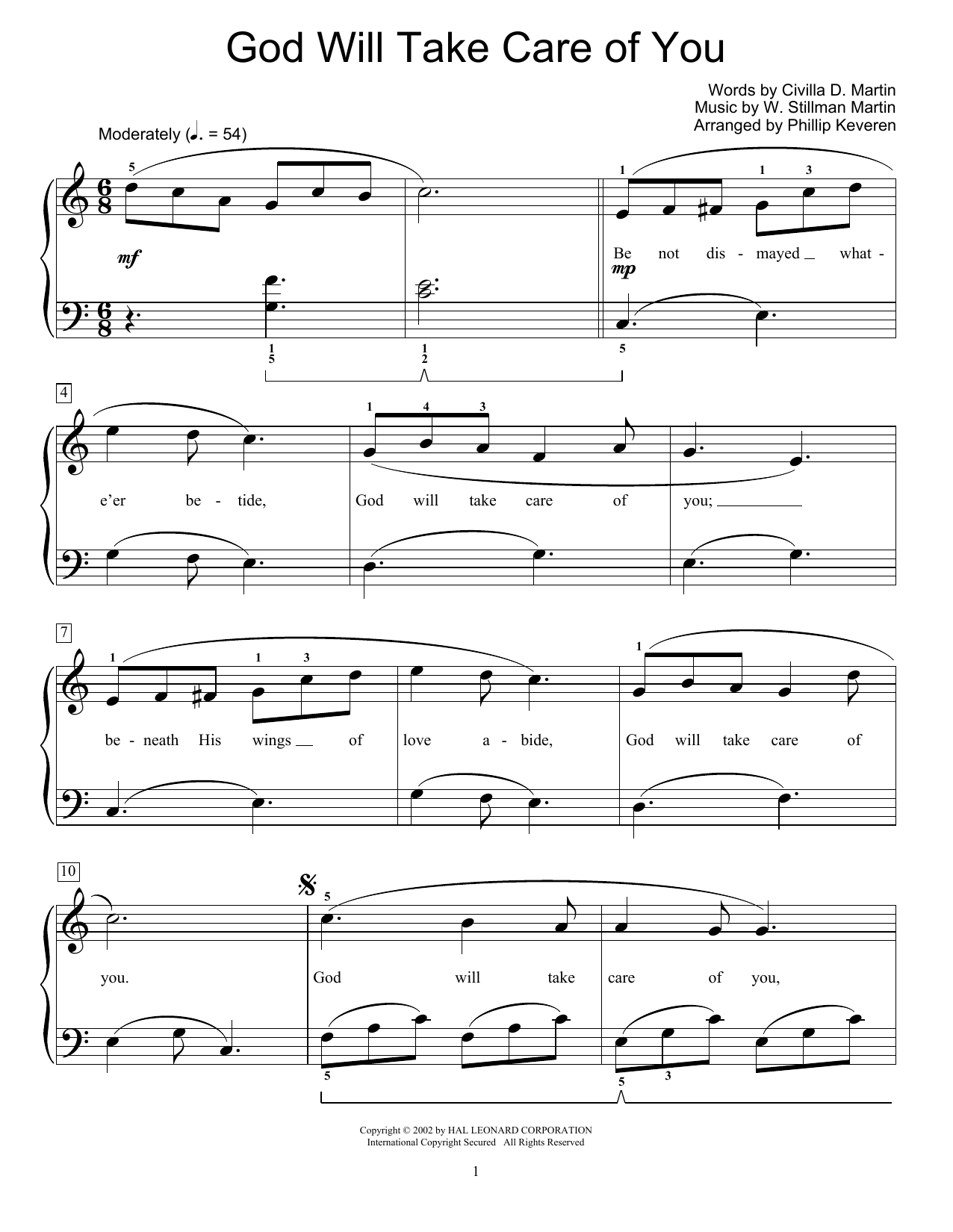 Download W. Stillman Martin God Will Take Care Of You (arr. Phillip Keveren) Sheet Music and learn how to play Piano Solo PDF digital score in minutes