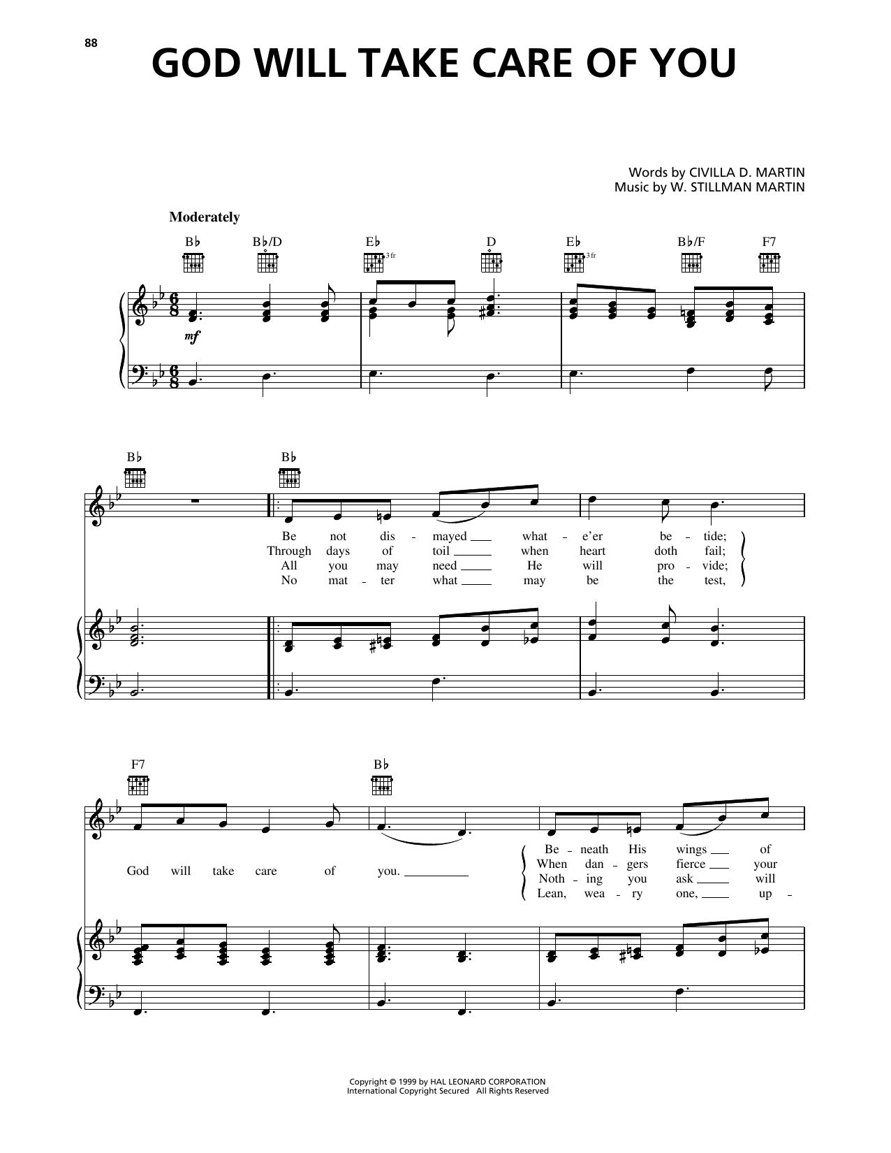 Download W. Stillman Martin God Will Take Care Of You Sheet Music and learn how to play Piano, Vocal & Guitar Chords (Right-Hand Melody) PDF digital score in minutes