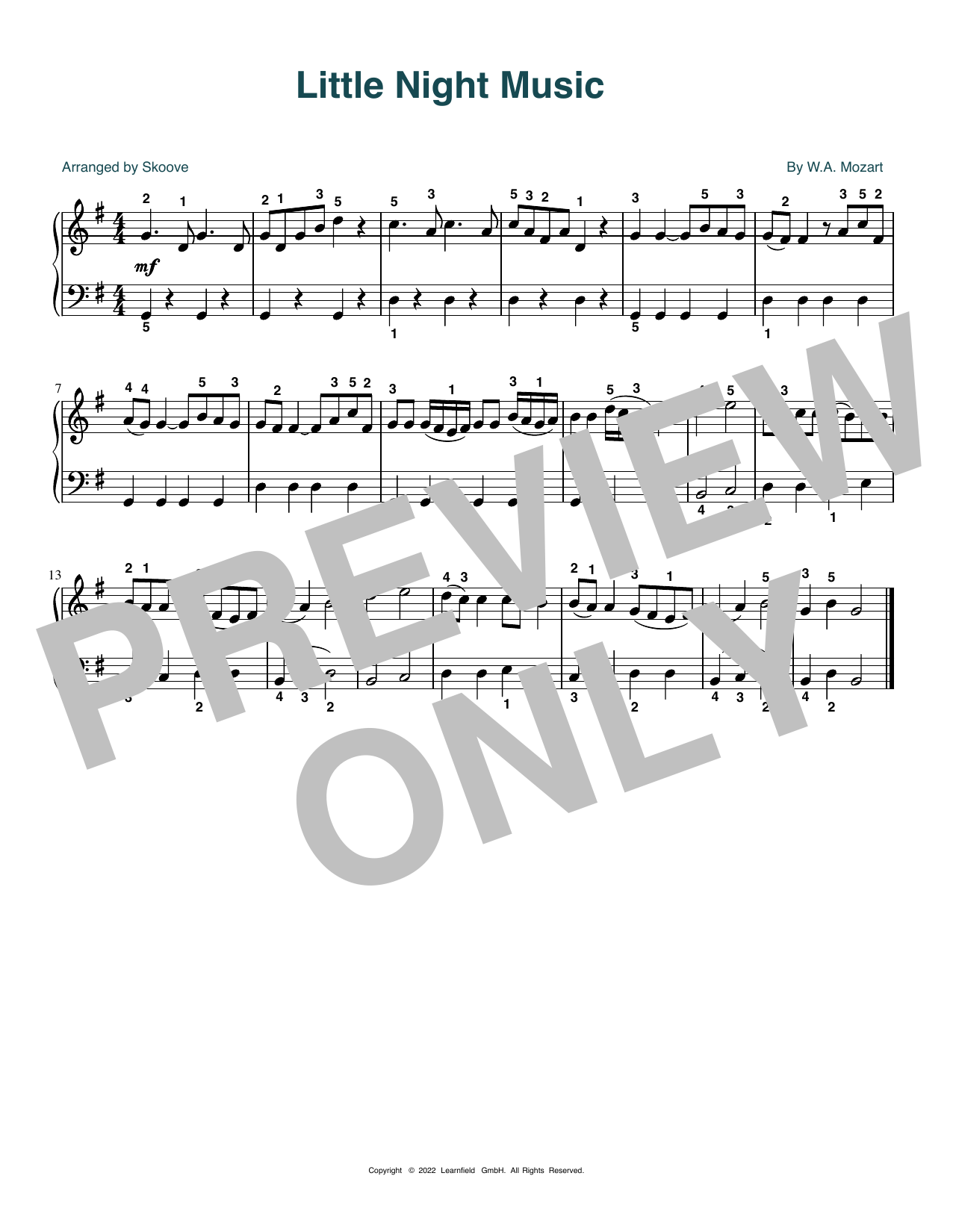 Download W.A. Mozart Little Night Music (arr. Skoove) Sheet Music and learn how to play Piano Solo PDF digital score in minutes