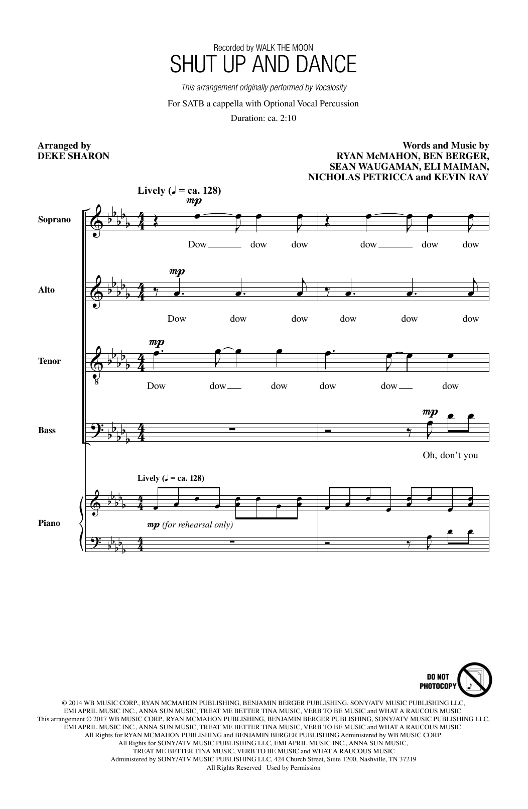 Download Deke Sharon Shut Up And Dance Sheet Music and learn how to play SATB PDF digital score in minutes